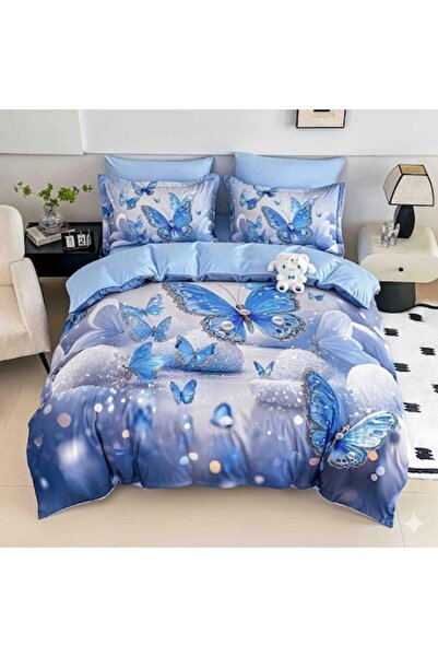 MHR Lenjerie de Pat 5D Finet, 6 Piese, Pat Dublu, Cearceaf cu Elastic 180x200 cm