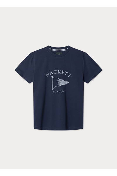 Hackett London تي شيرت رجالي فاخر من القطن النقي باللون الأزرق