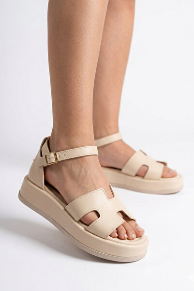 Lidora Women's Beige H-Cut Flat Sole Sandals Ayk2090