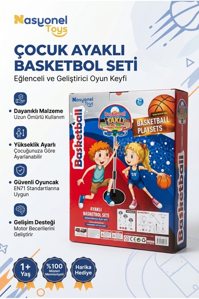 NASYONEL TOYS Çocuklar İçin Ayaklı Basketbol Seti - Eğlenceli ve Geliştirici ...