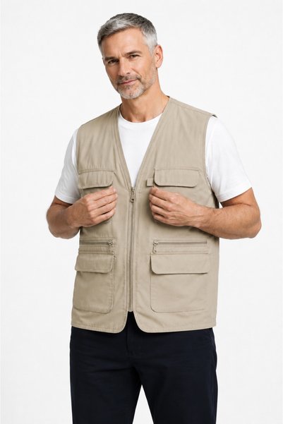 BURSPA Comfortable Cut Multi Pocketed Cotton Pack Classic Men's Dad Vest