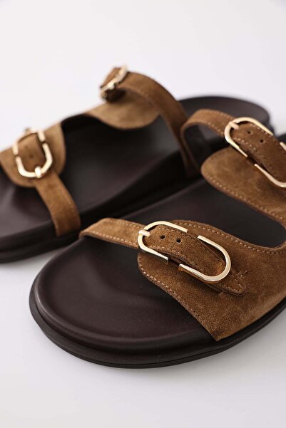 5in1Canpolat Honey Suede Buckle Slippers 50602