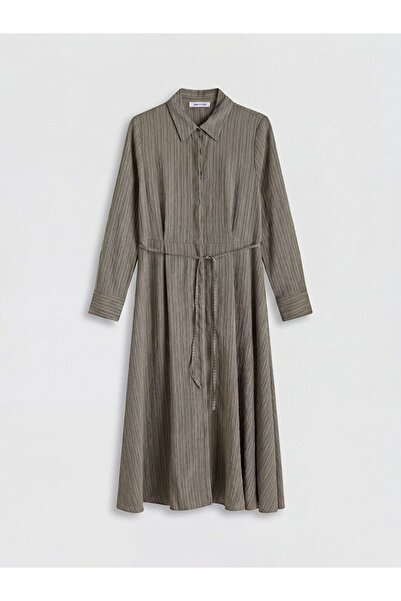 LC Waikiki Lcwaikiki Classic Striped Belted Shirt Dress