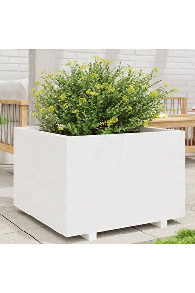 vidaxl Jardiniera de gradina, alb, 70x70x49,5 cm, lemn masiv de pin