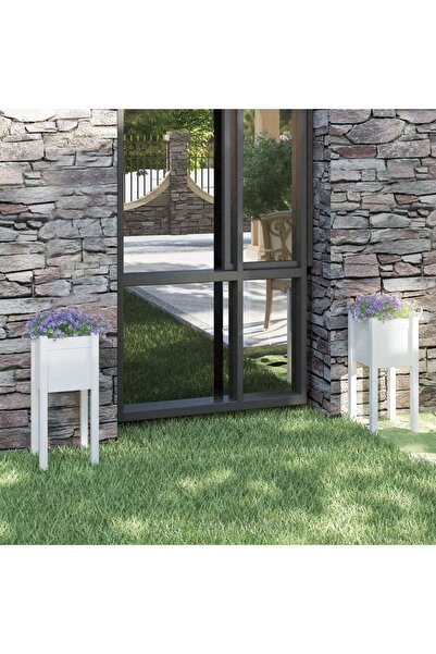 vidaxl Jardiniere de gradina, 2 buc., alb, 31x31x70 cm, lemn masiv pin