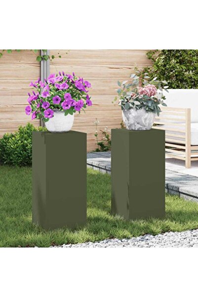 vidaxl Suport pentru plante 2 pcs OlivengrÃ¸nn 24 x 24 x 55 cm Otel