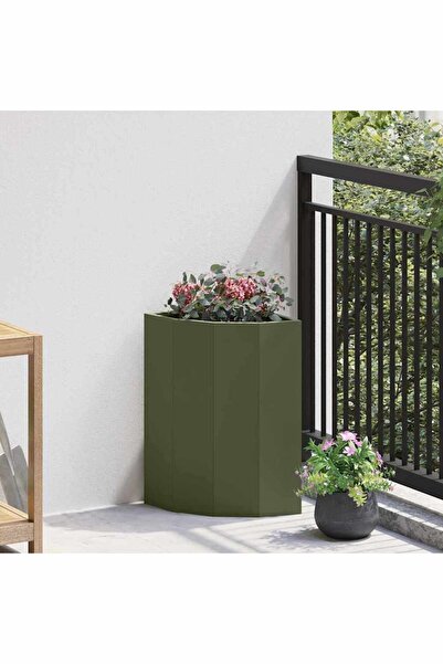 vidaxl Ghiveci de colt OlivengrÃ¸nn 30 x 30 x 50 cm Otel