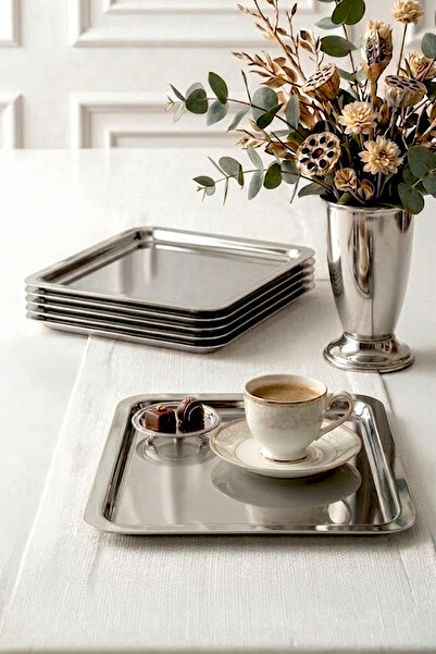 Kitchen Life 6-Piece Square Stainless Steel Silver Coffee Presentation Tray-L...