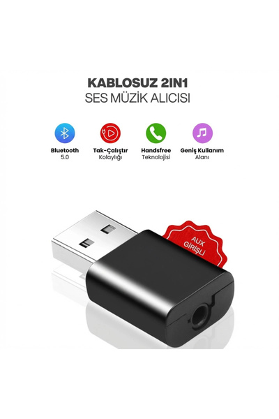 Yenimiyeni Araç İçi Kablosuz Aux Bluetooth Kiti USB 3.5mm Jack Bluetooth Rece...