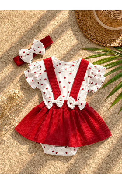 BYMURAT BABY Baby Girl Bandana Dress Bodysuit Set Heart Patterned 2-Piece Hol...