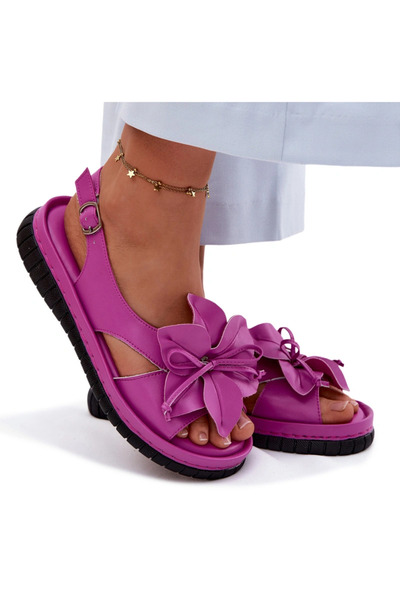 Vinceza Sandale de damă din piele cu floare decorativă 66917 Fuchsia 38
