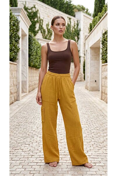 MELTEM COLLECTION بنطلون موسلين واسع الأرجل