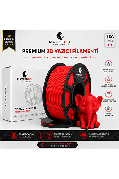 MASTERPOL Premium Pla Filament Kırmızı 1 KG 1.75 MM 3D YAZICILAR İÇİN ( FLEME...