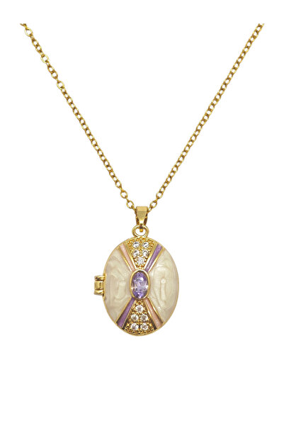 Duiwerlis Kadın Altın Renk 2.5cm Fotoğraflı Madalyon Kolye Taşlı Mineli Açılı...