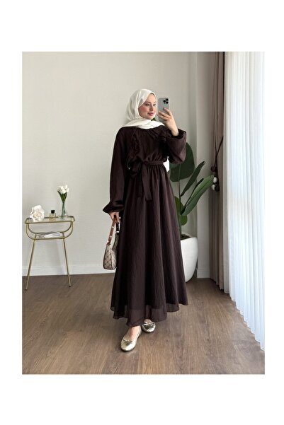 EYFERA Stylish Ruffle Detail Gathered Waist Dress