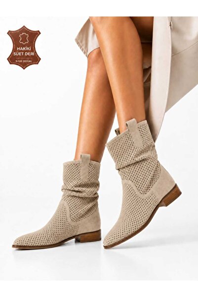 POTEEN Mona Women's Western Cowboy Heeled Genuine Suede Leather Suede Laser C...