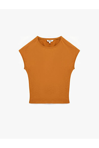 Koton Tricou din bumbac, cu croială slim, cu gât crewneck și mâneci zero.