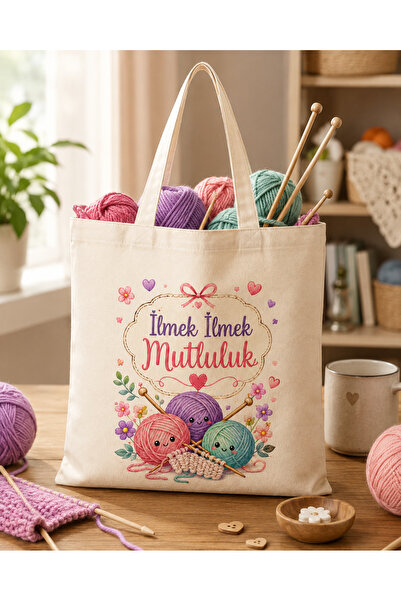 Tomris Hatun Special Linen Raw Fabric Bag for Knitting Enthusiasts, Sublimati...