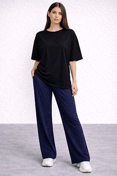 ZAVIXO Women's 2-Piece Set Oversized Basic T-Shirt and Wide-Leg Pants Comfort...