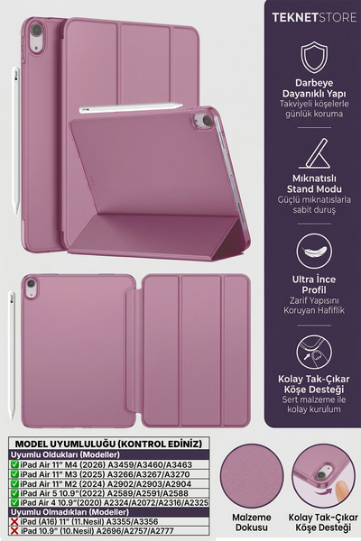 TEKNETSTORE iPad Air 11" M4 M3 M2 Uyumlu Kılıf Ultra İnce Standlı Akıllı Uyku...