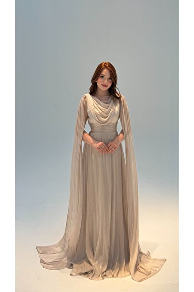 ayşenur Dinçer butik Velvet Pelerinli Abiye Taş