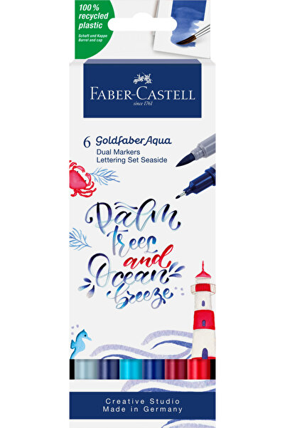 Faber Castell Set de markere solubile cu 2 vârfuri, 6 bucăți, pentru letterin...