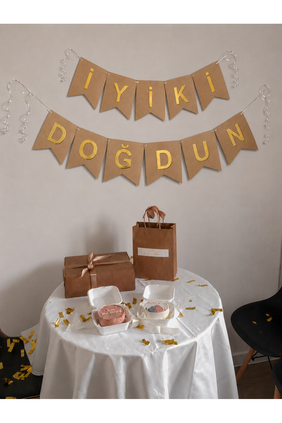 Organizasyon Pazarı Happy Birthday Banner |   Kraft Üzeri Gold Banner