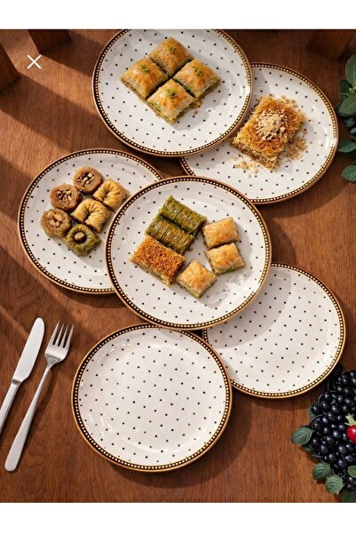 Becklume Dotty 6’lı Pasta Tabağı - Boncuklu Pasta , Tatlı Sunum Tabağı