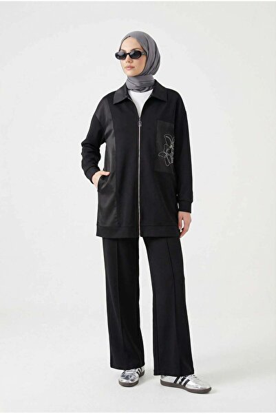 Armine TREND Chain Flower Patterned Double Suit with Zipper Trousers Black 26...