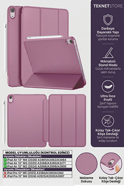 TEKNETSTORE Ipad Air 13" M4 M3 M2 Uyumlu Kılıf Ultra İnce Akıllı Uyku Modlu S...