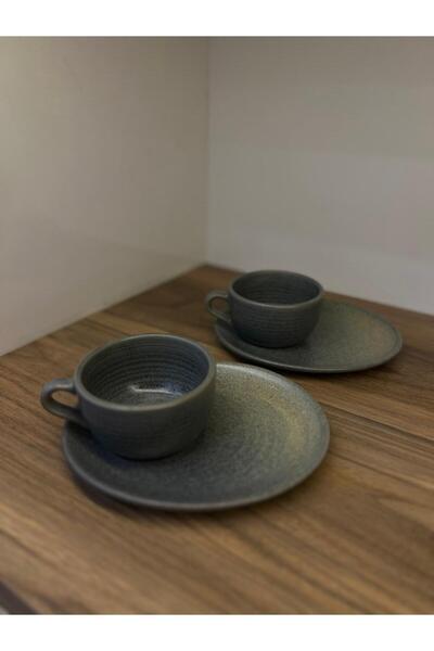 Choice 2'li Hornfels Ripple Coffee Cup & Serving Plate Seti çay/kahve