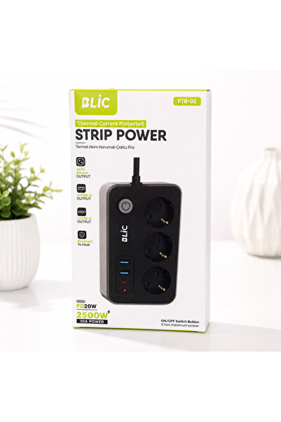 Blic AKIM KORUMALI 3 LÜ PRİZ 2 METRE (USB +TYPE-C ÇIKIŞLI)