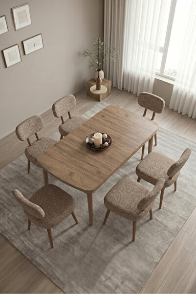 Rovena HOPİİ Bohem MDF 80x132 Açılabilir Mutfak Masası Takımı Dogal Ahşap Des...