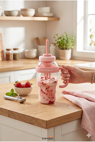 Homerest Ice Cream 1 Litre Karıştırıcılı Pipetli Detoks Matara Su Şişesi - Ye...