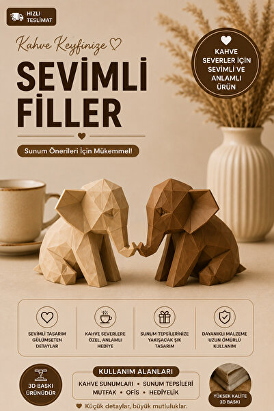 Lumis Home Minimal Fil Biblo Seti – 2 Parça Geometrik Tasarımlı Fil Biblo – E...