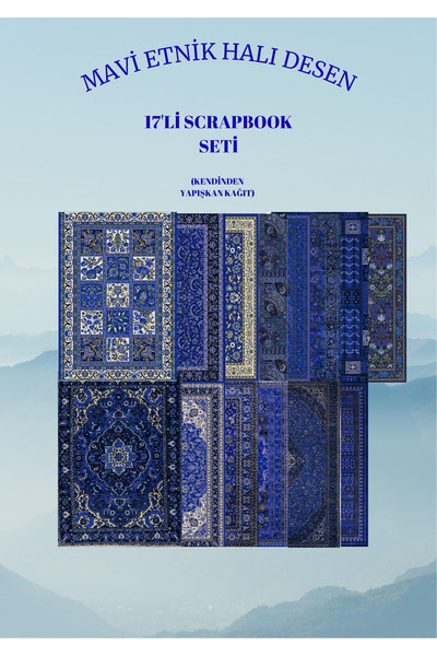 MirayDesign 17'Lİ OTANTİK MAVİ HALI DESENLİ A5 BOYUTUNDA YAPIŞKANLI SCRAPBOOK...
