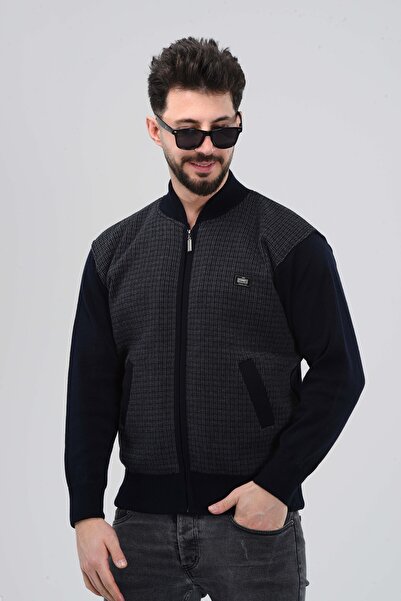 KZC TEKSTİL Men's Dad and Middle-Aged Knitwear Steel Knit Lined Acrylic Zippe...