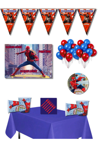 SPIDERMAN Örümcek Adam Doğum Günü Seti 8 Kişilik 50X70 cm Büyük Afişli – Part...