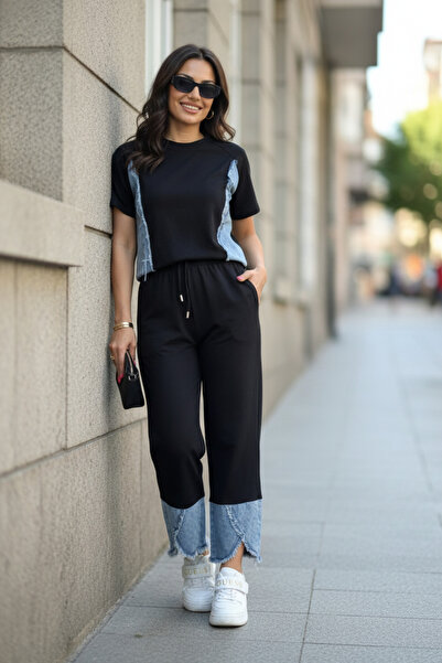 LAYAL MY BEAUTY Daisy Jeans Paça Detaylı Pantolon T-Shirt İkili Alt Üst Takım...