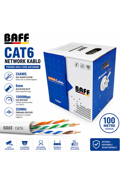 Baff CAT6 23AWG 6mm 100 MetreCCTV ve IP Kamera Uyumlu