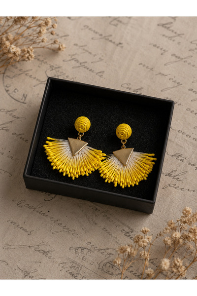 PULİNİN DÜKKANI Yellow Earrings with Black Velvet Box, Summer Concept Stylish...