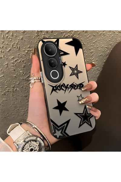 PATTERNOVA Vivo V50 Lite 4G/5G Compatible Unbreakable Silicone Cute Star Patterned Printed Cover Shock Absorbing Protection