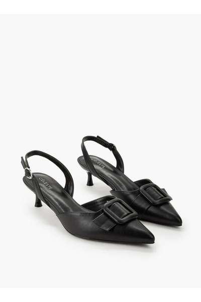 Celeste Women Buckle Detail Kitten Heel Pointed Toe Shoes