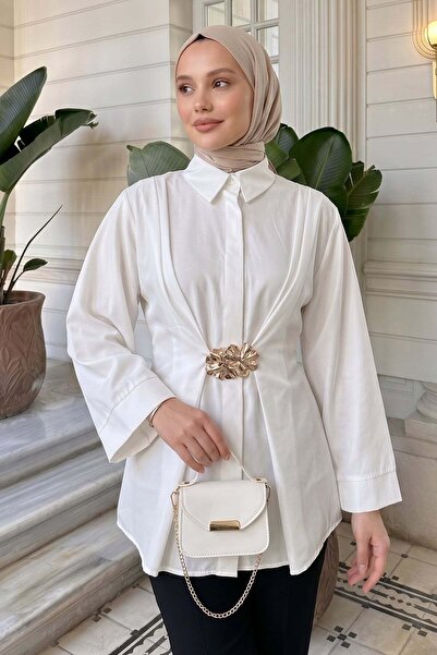 Salih Çelebi Shirt with Metal Accessories Y0142 - Ecru