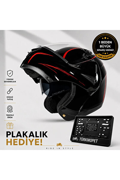 TÜRKMOPET VRT Çene Açılır Güneş Vizörlü Kask + Plakalık