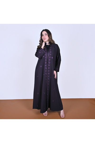 HAWRAA ABAYA عباية لف ارجوانية بتطريز انيق على كامل العباية