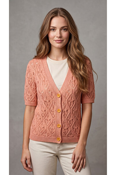 Loopa Women's Openwork Short Sleeve Knitwear Cardigan