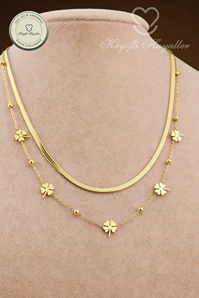 Keyifli Hayaller Steel Necklace 2-Piece Combined Clover Italian Chain Combina...