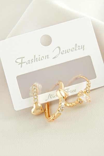 ZERO LAND Ilkeshop 3 Pcs Heart Zircon Stone (03150) Earrings-Silver Color
