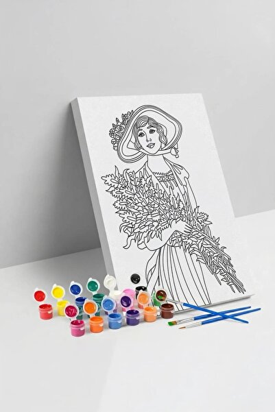 Yatinks Çiçekli Kadın Desenli Mandala Tuval Boyama Seti 40x50 cm